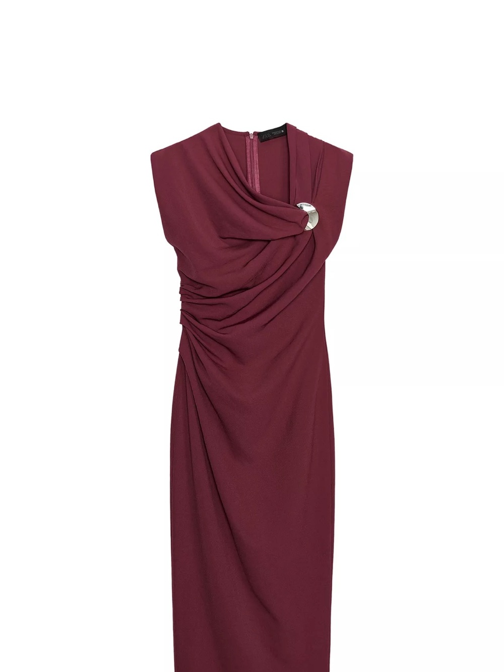 Zara deep magenta midi dress with gold buckle detail
